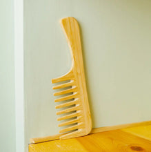 Load image into Gallery viewer, Bamboo Wide Tooth Comb with Handle | Flat Tips
