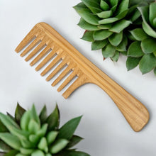 Load image into Gallery viewer, Bamboo Wide Tooth Comb with Handle | Flat Tips
