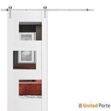 Cargar imagen en el visor de la galería, Sete 6999 White Silk Barn Door with Mirror and Silver Rail
