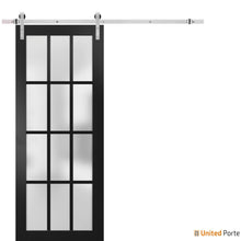 Load image into Gallery viewer, Felicia 3312 Matte Black Barn Door with Frosted Glass and Silver Rail
