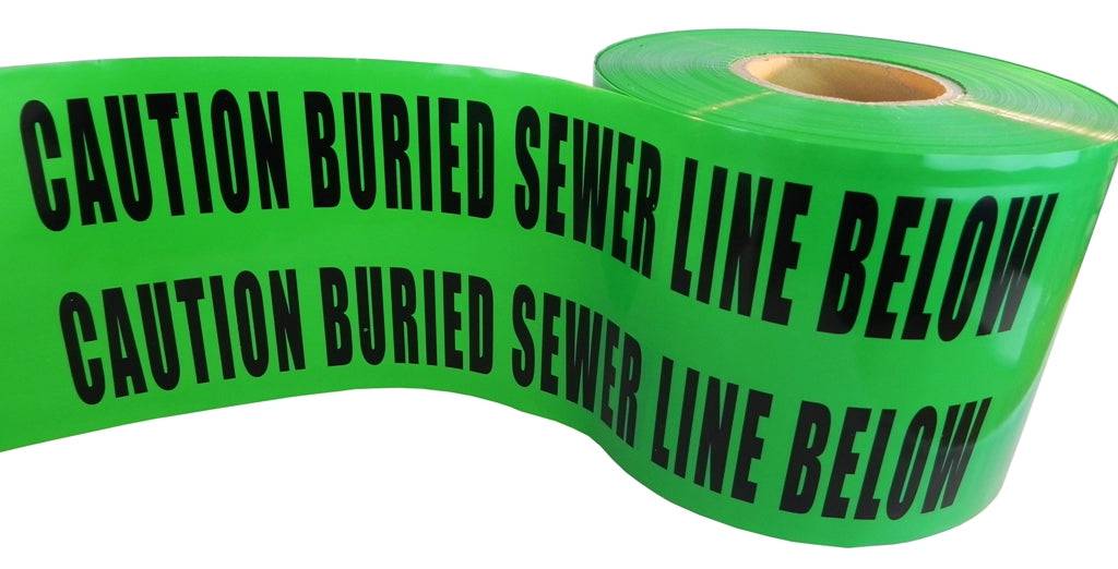 Caution Buried Sewer Line Below Barricade Tape - 1000 ft | BRC-BSLB (Made in USA)