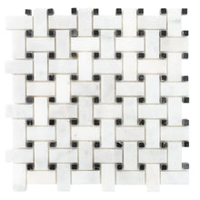 Cargar imagen en el visor de la galería, Carrara White-Toros Black Basketweave Mosaic Floor and Wall Tile - Livfloors Collection

