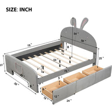 Load image into Gallery viewer, Full Size Velvet Platform Bed with Rabbit-Shaped Headboard, with Drawers, with Bed-End Storage Pocket, Gray
