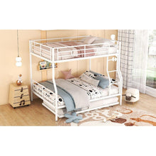 Load image into Gallery viewer, Full XL Over Queen Metal Bunk Bed with Trundle, White
