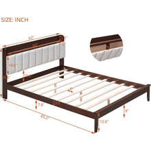 Carregar imagem no visualizador da galeria, 3-Pieces Bedroom Sets,Queen Size Wood Platform Bed and Two Nightstands,Storage Platform bed with USB and LED Lights-Walnut+Beige

