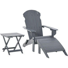 Cargar imagen en el visor de la galería, 3-Piece Folding Adirondack Chair with Ottoman and Side Table, Outdoor Wooden Fire Pit Chairs w/ High-back, Wide Armrests for Patio, Backyard, Garden, Lawn Furniture, Gray
