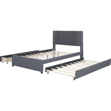 Load image into Gallery viewer, Full Size Upholstered Platform Bed with 2 Drawers and 1 Twin Size Trundle, Classic Headboard Design, Gray
