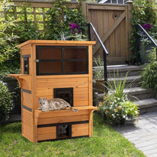 Carregar imagem no visualizador da galeria, 3-Story Cat House Feral Cat Shelter, Outdoor Kitten Condo with Raised Floor, Asphalt Roof, Escape Doors, Jumping Platforms, Yellow
