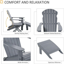 Cargar imagen en el visor de la galería, 3-Piece Folding Adirondack Chair with Ottoman and Side Table, Outdoor Wooden Fire Pit Chairs w/ High-back, Wide Armrests for Patio, Backyard, Garden, Lawn Furniture, Gray

