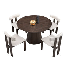 Carregar imagem no visualizador da galeria, (1 Table with 4 Chairs)Wooden Dining Table Set, Modern Round MDF Kitchen Table and Boucle Upholstered Dining Chairs for Dining Room, Kitchen, Saving Space, Dark Brown
