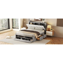 Load image into Gallery viewer, Wood Queen Size Platform Bed with Storage Headboard, shoe rack and 4 drawers,Gray
