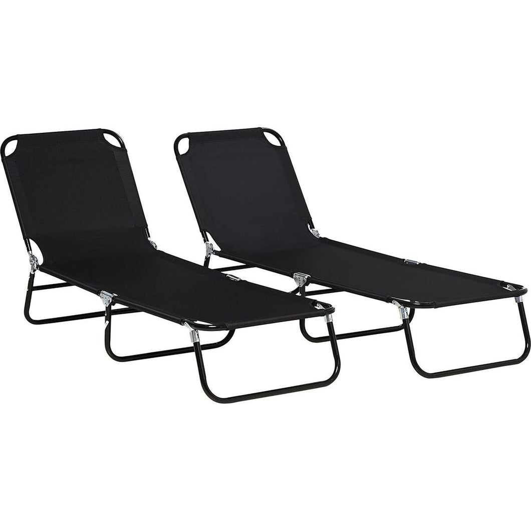 2 Piece Folding Chaise Lounge Pool Chairs, Outdoor Sun Tanning Chairs with 5-Level Reclining Back, Steel Frame for Beach, Yard, Patio, Black