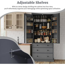 Load image into Gallery viewer, [Assembly Video Provided]77inch Farmhouse Kitchen Pantry, Freestanding Tall Cupboard Storage Cabinet with 3 Adjustable Shelves, 8 Door Shelves, 3 Drawers for Kitchen, Dining Room, Gray
