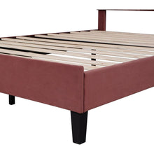 Carregar imagem no visualizador da galeria, Full Size Upholstered Platform Bed with Flower Pattern Velvet Headboard, Bean Paste Red
