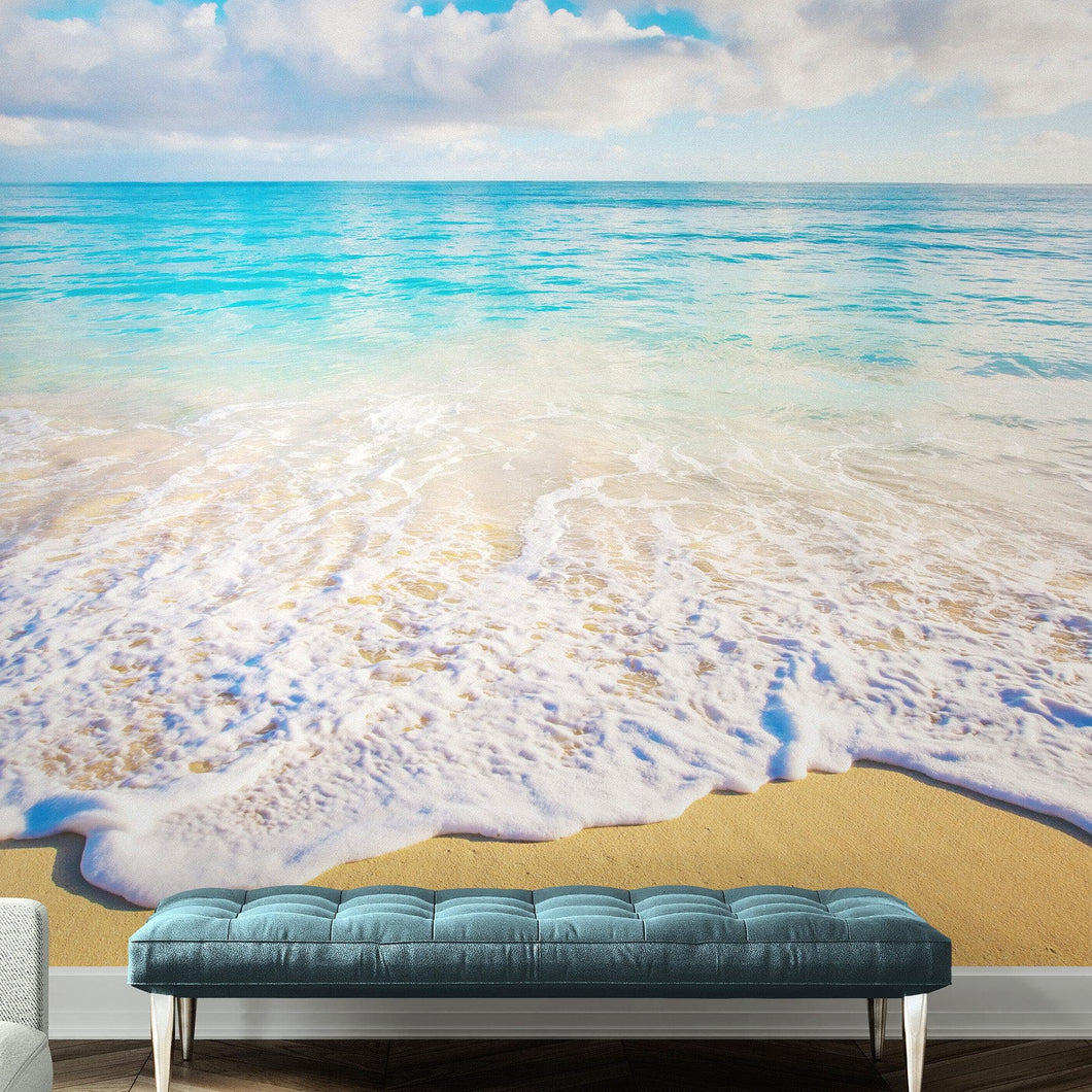 Ocean Beach Shore Wallpaper Mural. Tropical Theme Wall Decor. #6770