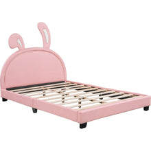 Load image into Gallery viewer, Full Size Upholstered Leather Platform Bed with Rabbit Ornament, Pink
