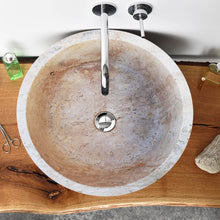 Load image into Gallery viewer, Natural Stone Beige Travertine Self-Rimming Above vanity or Drop-in Bathroom Sink
