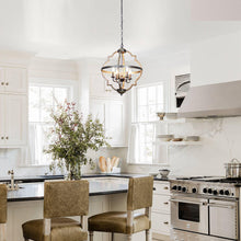 Carregar imagem no visualizador da galeria, Bennington 4-Light Brown Wood Chandelier
