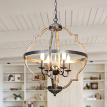 Carregar imagem no visualizador da galeria, Bennington 4-Light Brown Wood Chandelier
