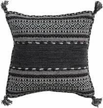 Cargar imagen en el visor de la galería, Bensalem Black Geometric Fringe Throw Pillow
