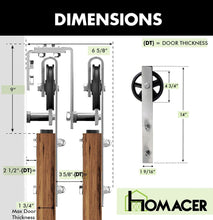 Load image into Gallery viewer, Double Track U-Shape Bypass Sliding Barn Door Hardware Kit - Spoke Wheel Design Roller
