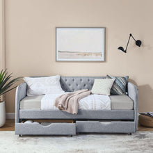 Load image into Gallery viewer, Twin Size Upholstery Daybed with Trundle Bed and Two Storage Drawers , Flat Arms with Pocket, Extendable Daybed for Bedroom Living Room,Linen Grey
