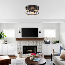 Cargar imagen en el visor de la galería, Black 3-Light Farmhouse Flush Mount Ceiling Light
