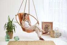 Load image into Gallery viewer, Bresse Rast Blue Round Hanging Chair Teak Frame
