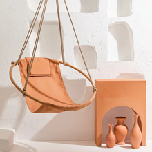 Load image into Gallery viewer, Bresse Rast Blue Round Hanging Chair Teak Frame
