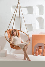 Load image into Gallery viewer, Bresse Rast Blue Round Hanging Chair Teak Frame
