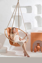 Load image into Gallery viewer, Bresse Rast Blue Round Hanging Chair Teak Frame

