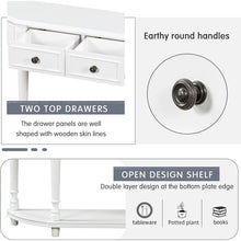 Load image into Gallery viewer, Retro Circular Curved Design Console Table with Open Style Shelf Solid Wooden Frame and Legs Two Top Drawers (White
