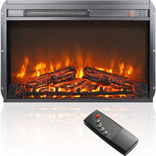 Carregar imagem no visualizador da galeria, 26 inch electric fireplace insert, ultra thin heater with log set &amp; realistic flame, remote control with timer, overheating protection
