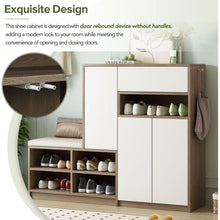 Cargar imagen en el visor de la galería, 2-in-1 Shoe Storage Bench &amp; Shoe Cabinets , Multi-functional Shoe Rack with Padded Seat, Versatile Shoe Storage Solution with Adjustable Shelves for Hallway, White
