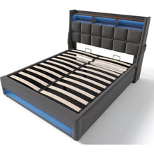 Carregar imagem no visualizador da galeria, Full size Upholstered Platform bed with a Hydraulic Storage System, LED and USB Charging, Grey (without mattress)
