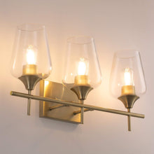 Load image into Gallery viewer, VONLUCE Bathroom Vanity Light, 3 Light Bathroom Light Fixture Over Mirror, Bathroom Wall Lamp with Clear Glass, Modern Gold Vanity Lighting fixtures
