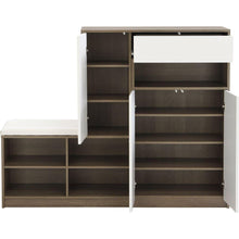 Cargar imagen en el visor de la galería, 2-in-1 Shoe Storage Bench &amp; Shoe Cabinets , Multi-functional Shoe Rack with Padded Seat, Versatile Shoe Storage Solution with Adjustable Shelves for Hallway, White
