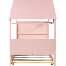 Load image into Gallery viewer, Wood Twin Size House Bed with Trundle and Storage, Pink
