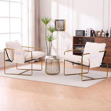 Carregar imagem no visualizador da galeria, 2 Sets 1 Case, Upholstered Hanging Armchair with Arm PocketsMetal frame, gold-plated craftsmanship, crushed foam cushions and skin-friendly woven fabric for living room and bedroom. Beige
