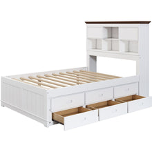 Cargar imagen en el visor de la galería, 2 Pieces Wooden Captain Bedroom Set Full Bed with Trundle and Nightstand, White+Walnut
