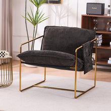 Carregar imagem no visualizador da galeria, 2 Sets 1 Case, Upholstered Hanging Armchair with Arm PocketsMetal frame, gold-plated craftsmanship, crushed foam cushions and skin-friendly woven fabric for living room and bedroom. Dark Gray
