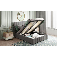 Carregar imagem no visualizador da galeria, Full size Upholstered Platform bed with a Hydraulic Storage System - Gray
