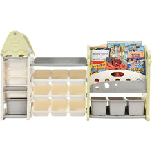 Load image into Gallery viewer, Kids Bookshelf Toy Storage Organizer with 17 Bins and 5 Bookshelves, Multi-functional Nursery Organizer Kids Furniture Set Toy Storage Cabinet Unit with HDPE Shelf and Bins
