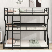Carregar imagem no visualizador da galeria, Full XL over Twin XL over Queen Size Triple Bunk Bed with Long and Short Ladder,Black
