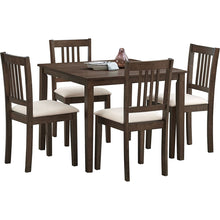 Carregar imagem no visualizador da galeria, (1 Table with 4 Chairs)Wooden Dining Table Set, Mid Century Modern Square Wooden Kitchen Table and Upholstered Dining Chairs for Dining Room, Kitchen, Saving Space,Brown
