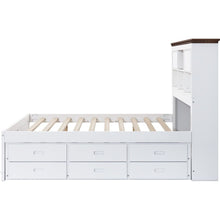Cargar imagen en el visor de la galería, 2 Pieces Wooden Captain Bedroom Set Full Bed with Trundle and Nightstand, White+Walnut
