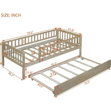 Load image into Gallery viewer, Twin Size Wood Daybed with Trundle and Fence Guardrails, Natural
