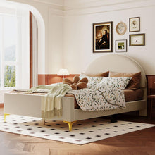 Carregar imagem no visualizador da galeria, Full Size Upholstered Platform Bed with Classic Semi-circle Shaped headboard and Mental Legs, Velvet, Beige
