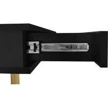 Carregar imagem no visualizador da galeria, Exquisite High Gloss Coffee Table with 4 Golden Legs and 2 Small Drawers, 2-Tier Square Center Table for Living Room, Black
