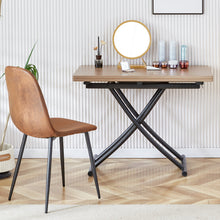 Carregar imagem no visualizador da galeria, Modern minimalist multifunctional lifting table, with a 0.8-inch wood grain process sticker desktop and black metal legs, can be used as a dressing table, coffee table, dining table, and office table
